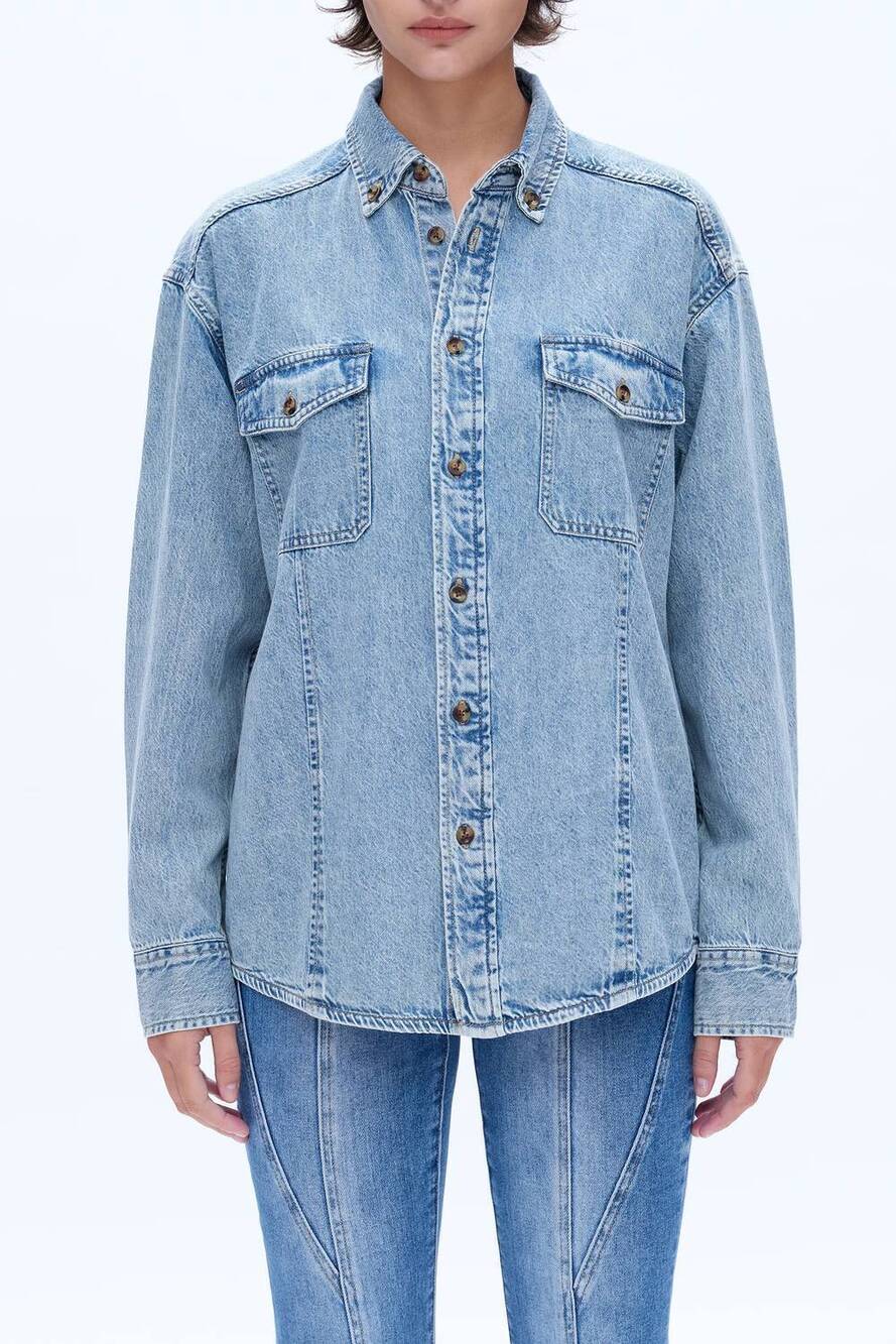 NEW BAYEAS classic long sleeve oversized button down shirt in light blue
